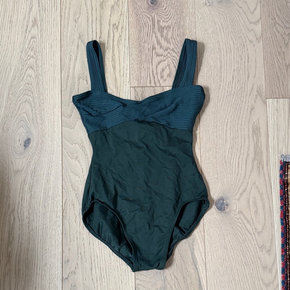 MIRELLA Forest Green One-Piece Swimsuit – Ribbed Twist Front, Wide Straps